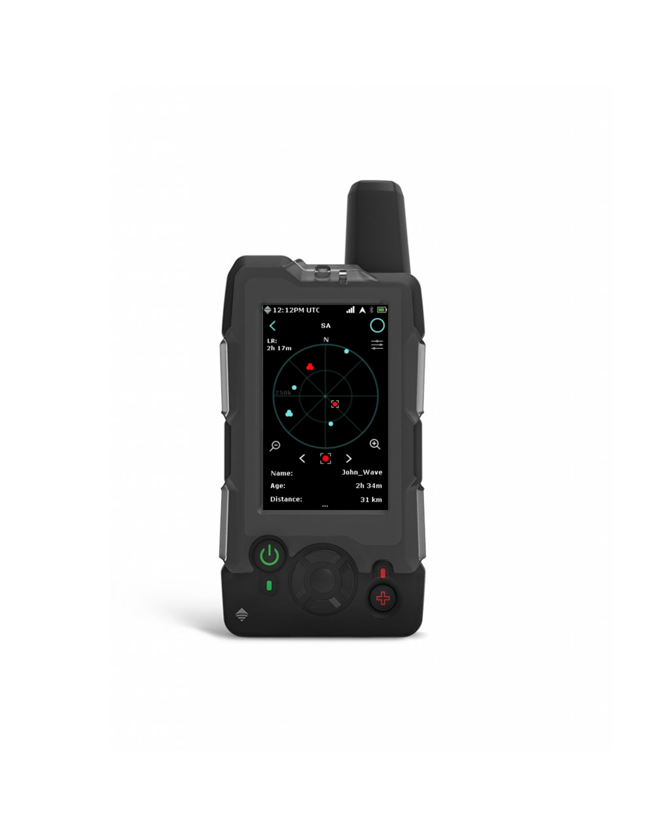 AVETM mobile device - a rugged, Iridiumconnected tracking device that shows SA  information